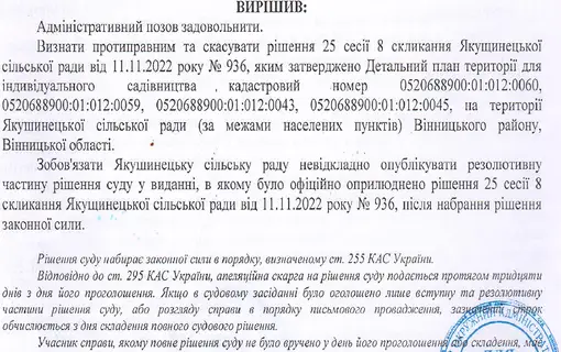 Резолютивна частина рішення суду у справі №120/10413/22